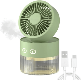 3 in 1 Personal Cooling Fan with LED Night Light & 350ml Small Air Humidifier, USB Charging Desktop Fan Humidifier for Office/Small Room (Color: Green)